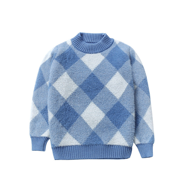 Big Kids Children's Plaid All-match Children's Sweater