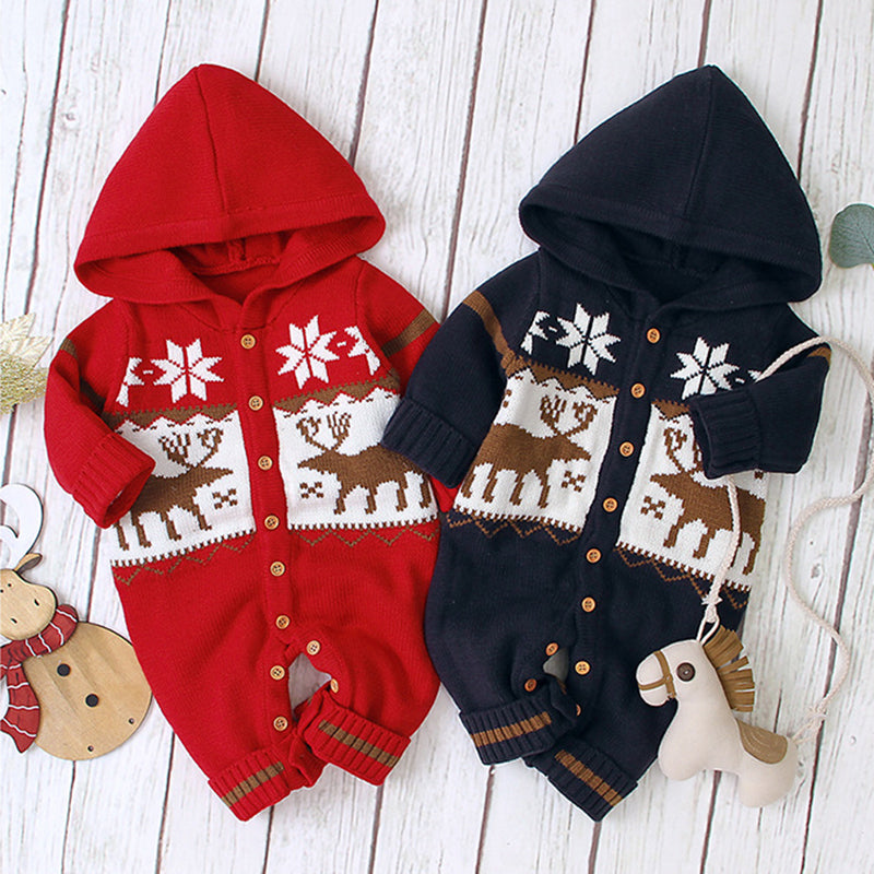 Boys and Girls Knitted Hooded Baby Romper