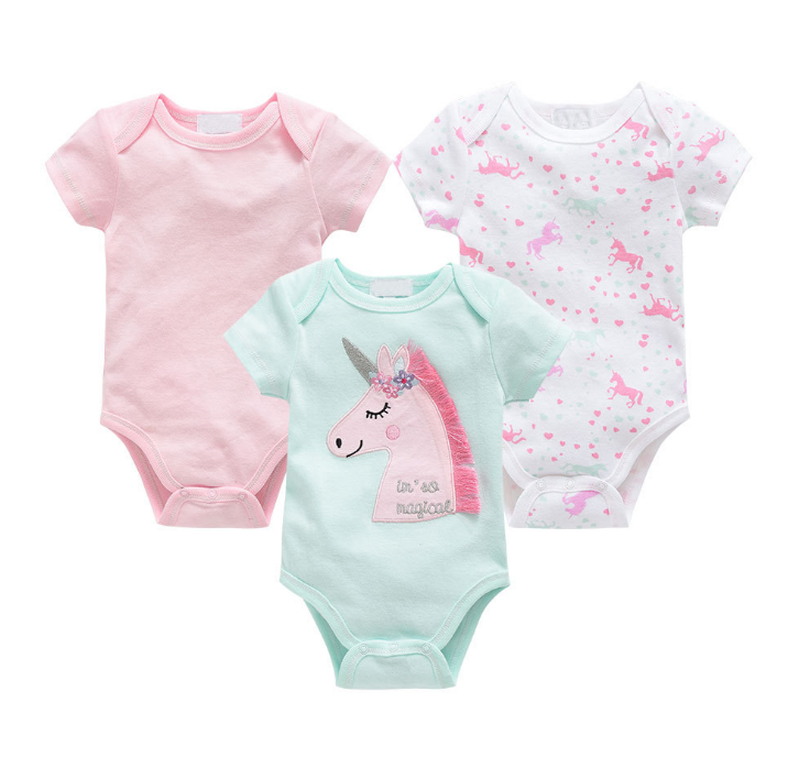 Baby onesies three-piece suit 2021 new cotton short-sleeved sweater baby clothes clothes