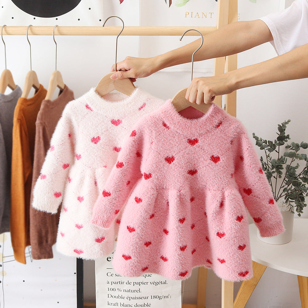 Girls' Winter Clothing Mink Sweater Princess Dress Baby Girl Sweater Baby Winter Western Style Pullover Skirt