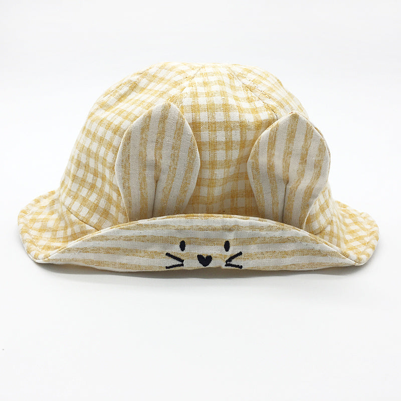 Small Fine Grid Love Rabbit Ears Basin Hat Baby Fisherman Hat Sun Hat Baby Hat Baby Hat Beanie