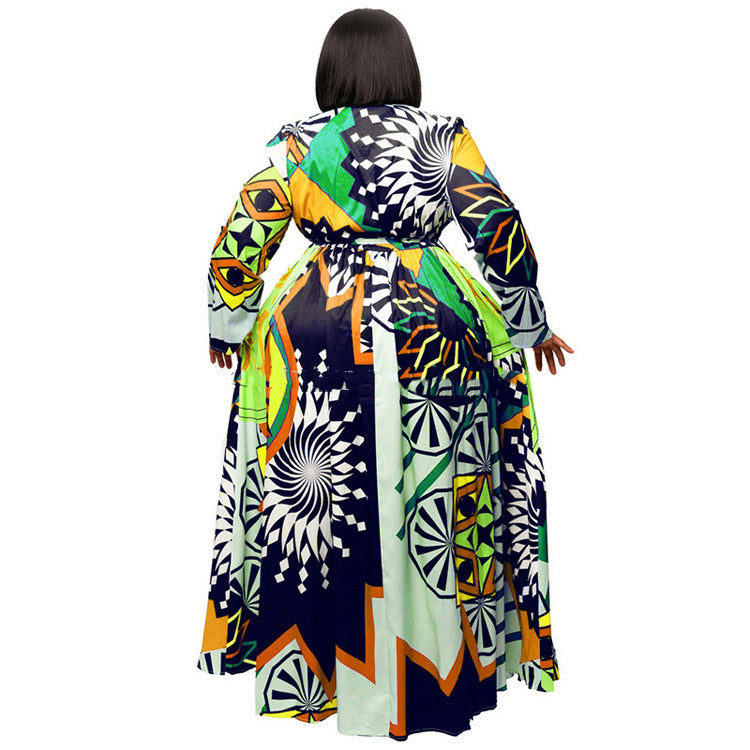 Plus Size 5XL Long Dress African Dresses For Women Robe Print Maxi Dress African Clothes Long Sleeve Big Swing Party Dress Beach