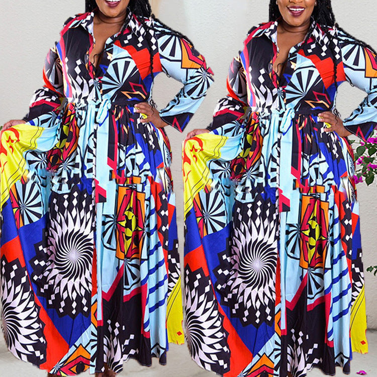 Plus Size 5XL Long Dress African Dresses For Women Robe Print Maxi Dress African Clothes Long Sleeve Big Swing Party Dress Beach
