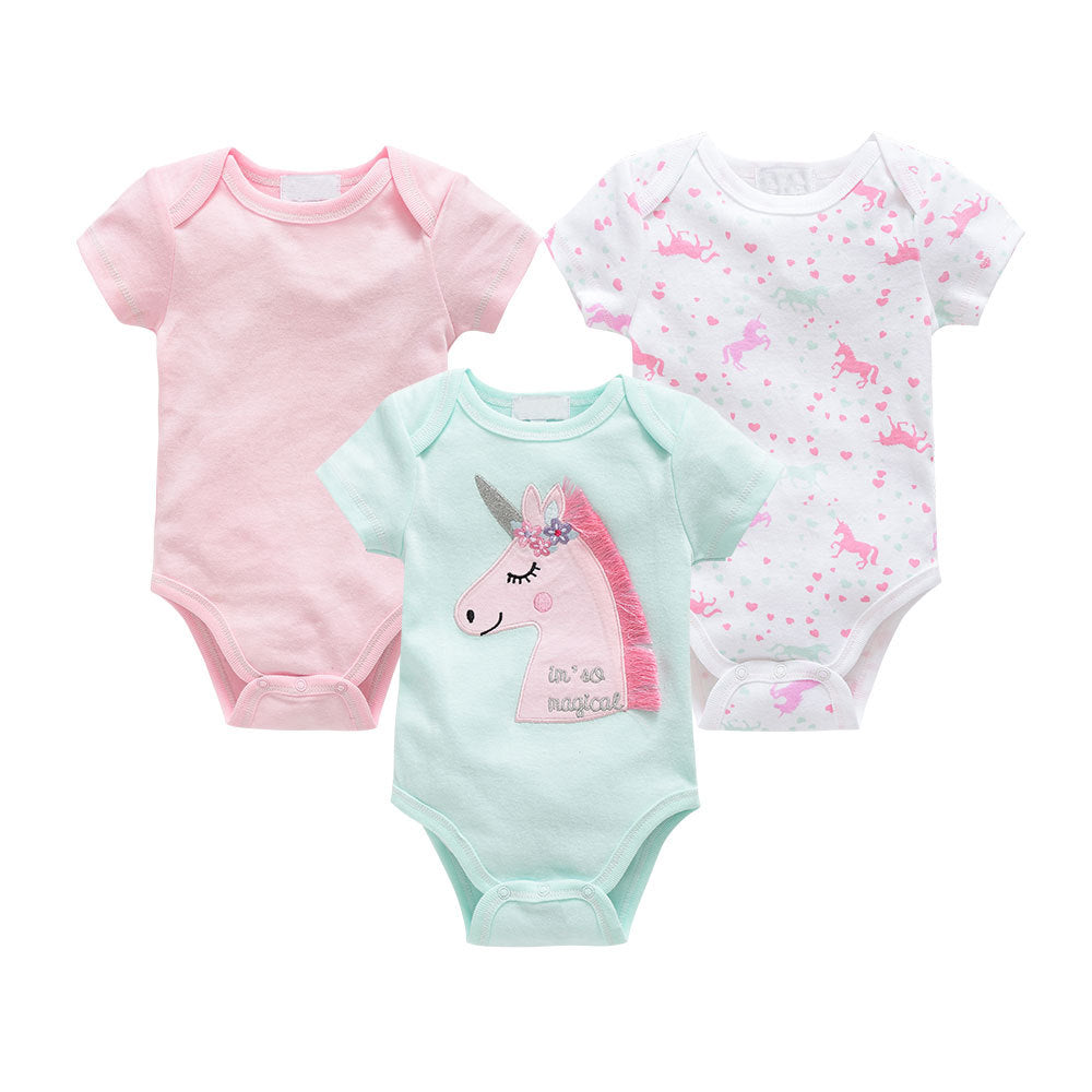 Baby onesies three-piece suit 2021 new cotton short-sleeved sweater baby clothes clothes