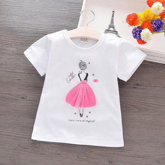 Summer 2021 Korean children's wear children's short-sleeved cotton T-shirt cartoon girls shirt small girl half-sleeved shirt