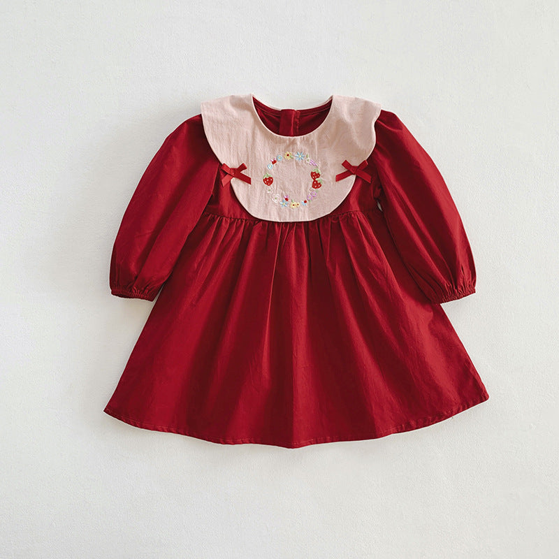 Embroidered Doll Collar Bow Girl Dress