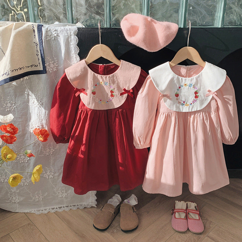 Embroidered Doll Collar Bow Girl Dress