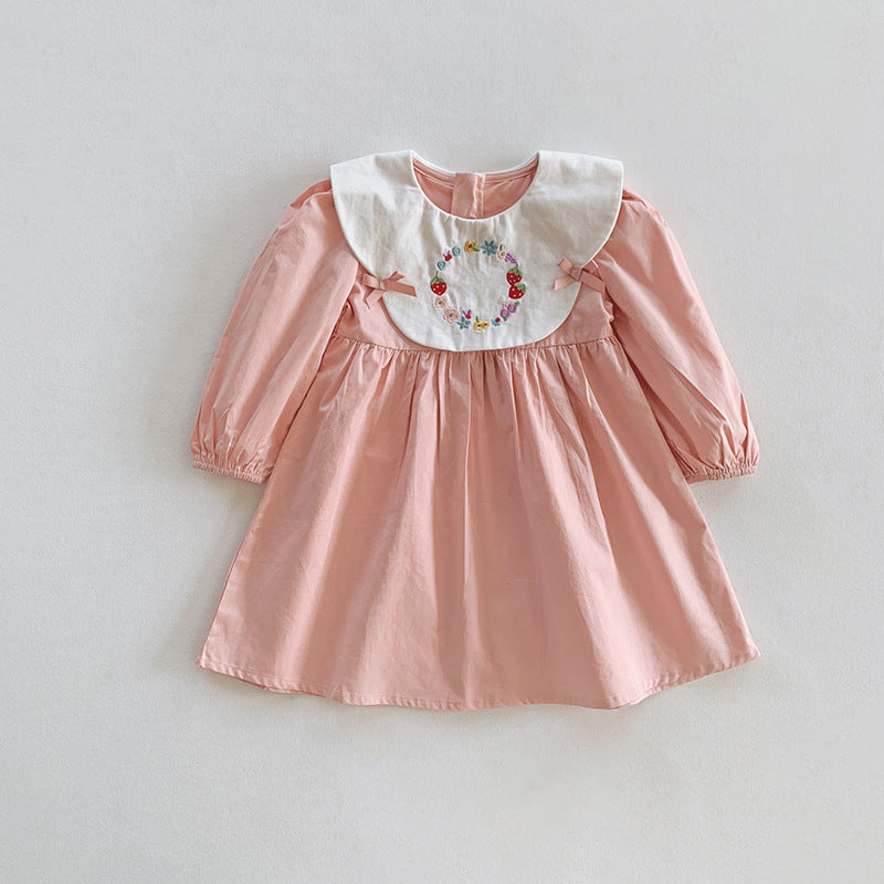 Embroidered Doll Collar Bow Girl Dress