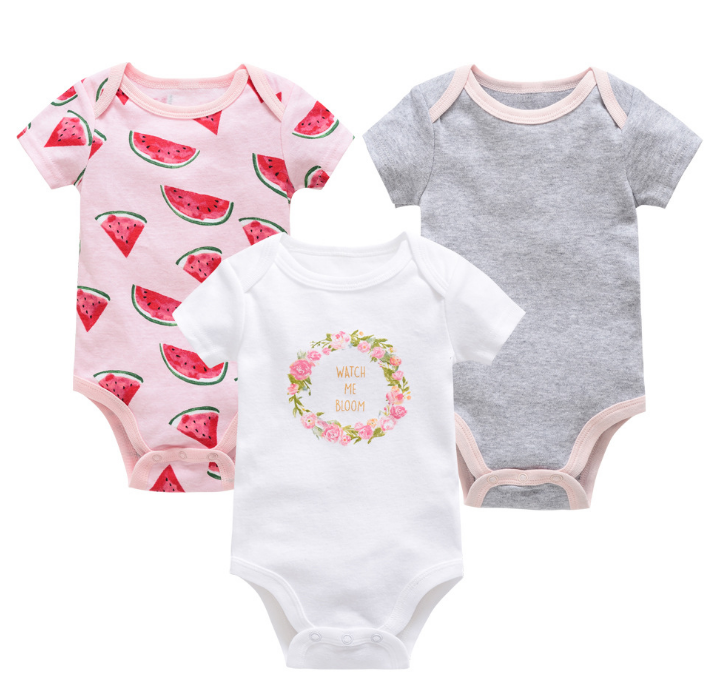 Baby onesies three-piece suit 2021 new cotton short-sleeved sweater baby clothes clothes