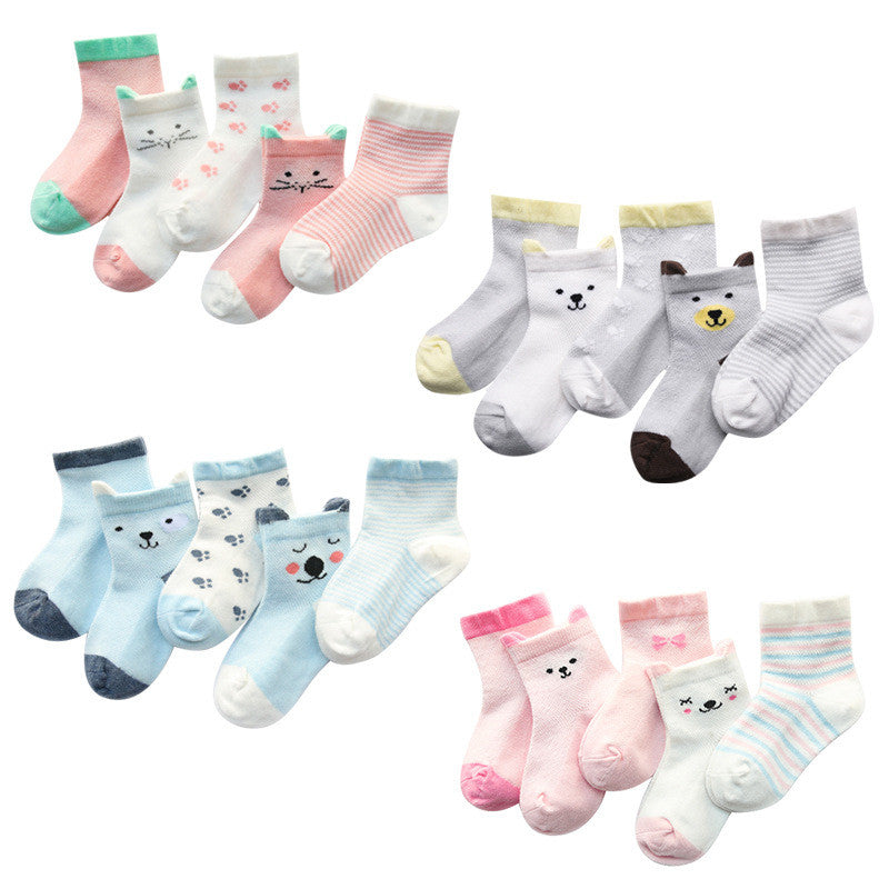 Children's Socks Pack of 5 Colors Breathable Summer Cotton Socks for Boys and Girls