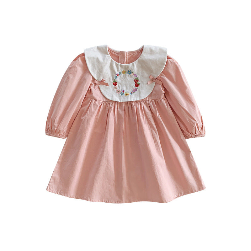 Embroidered Doll Collar Bow Girl Dress