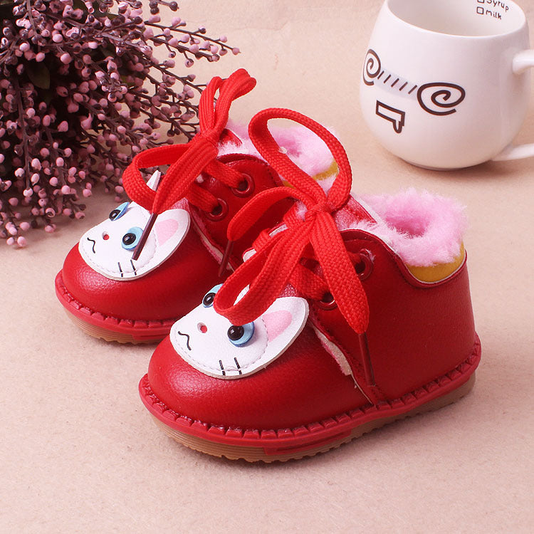 Leather plush cotton shoes girls baby shoes baby shoes