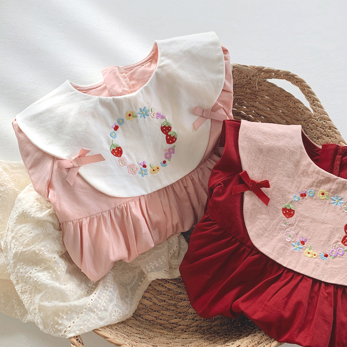 Embroidered Doll Collar Bow Girl Dress