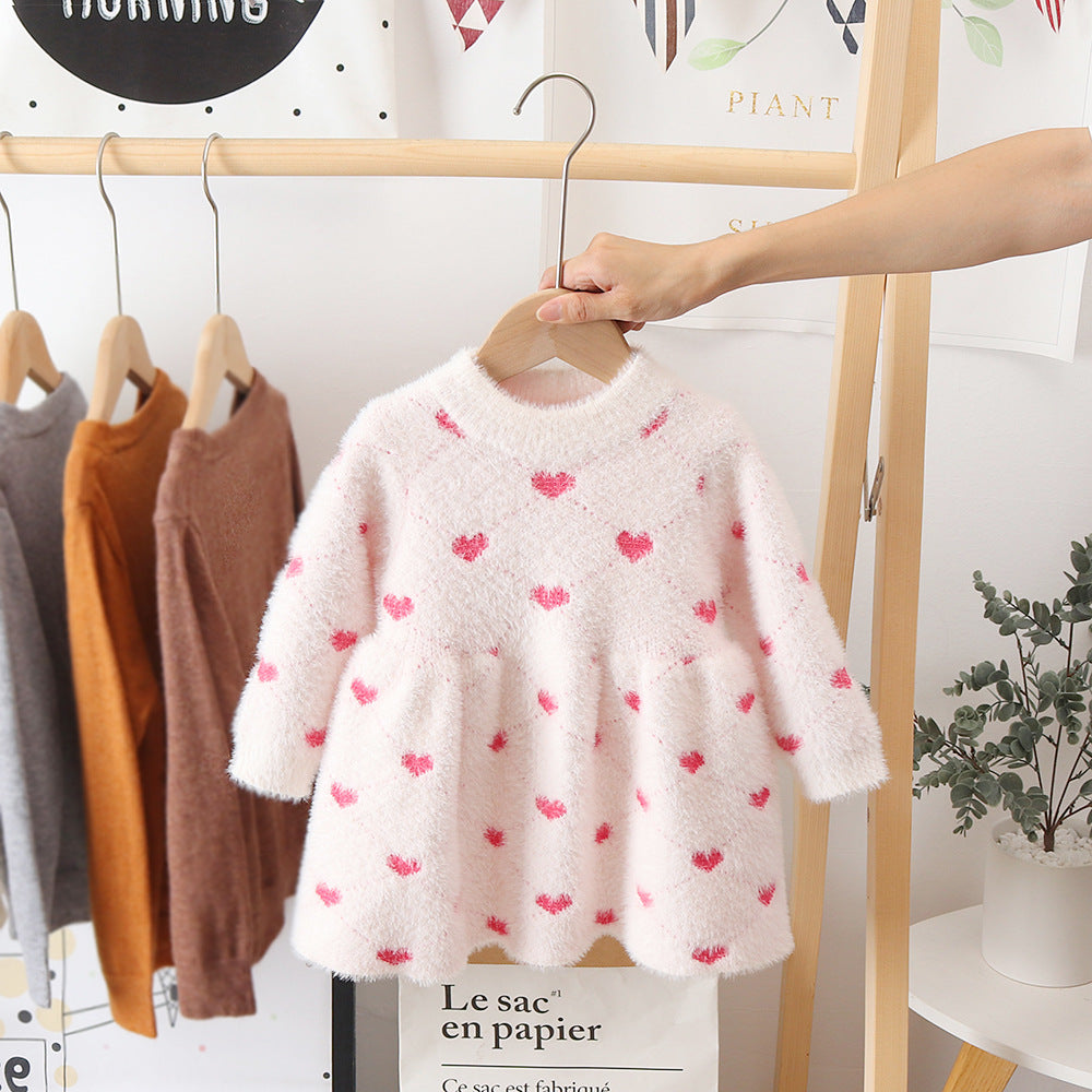 Girls' Winter Clothing Mink Sweater Princess Dress Baby Girl Sweater Baby Winter Western Style Pullover Skirt